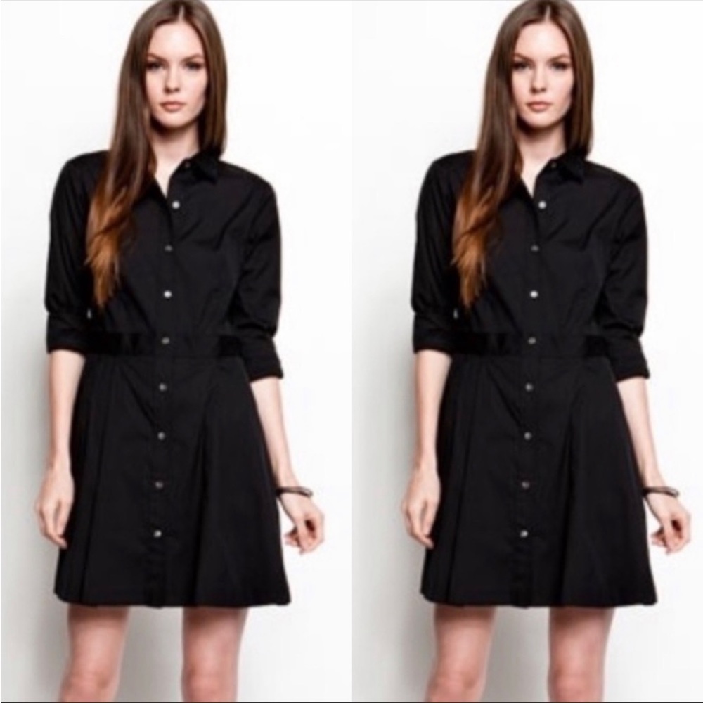Theory Black Silk Shirt Dress